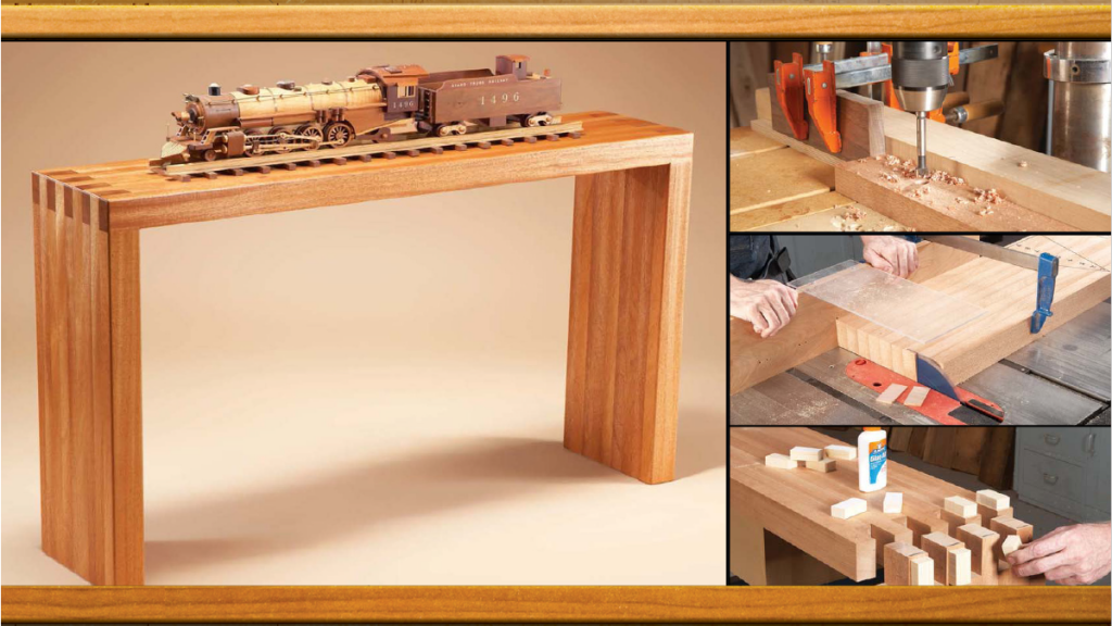 Wooden table with a train