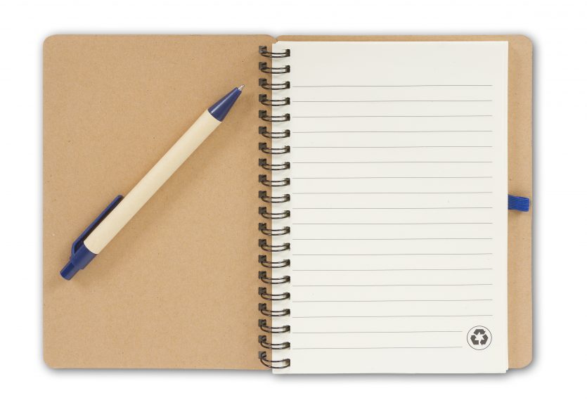 Spiral notebook and a pen