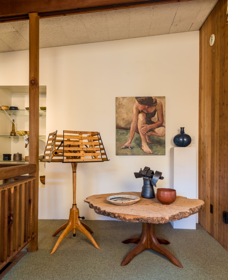 wooden music stand and table