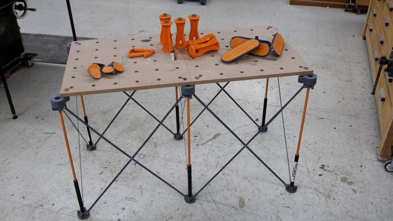 Wood table with tools