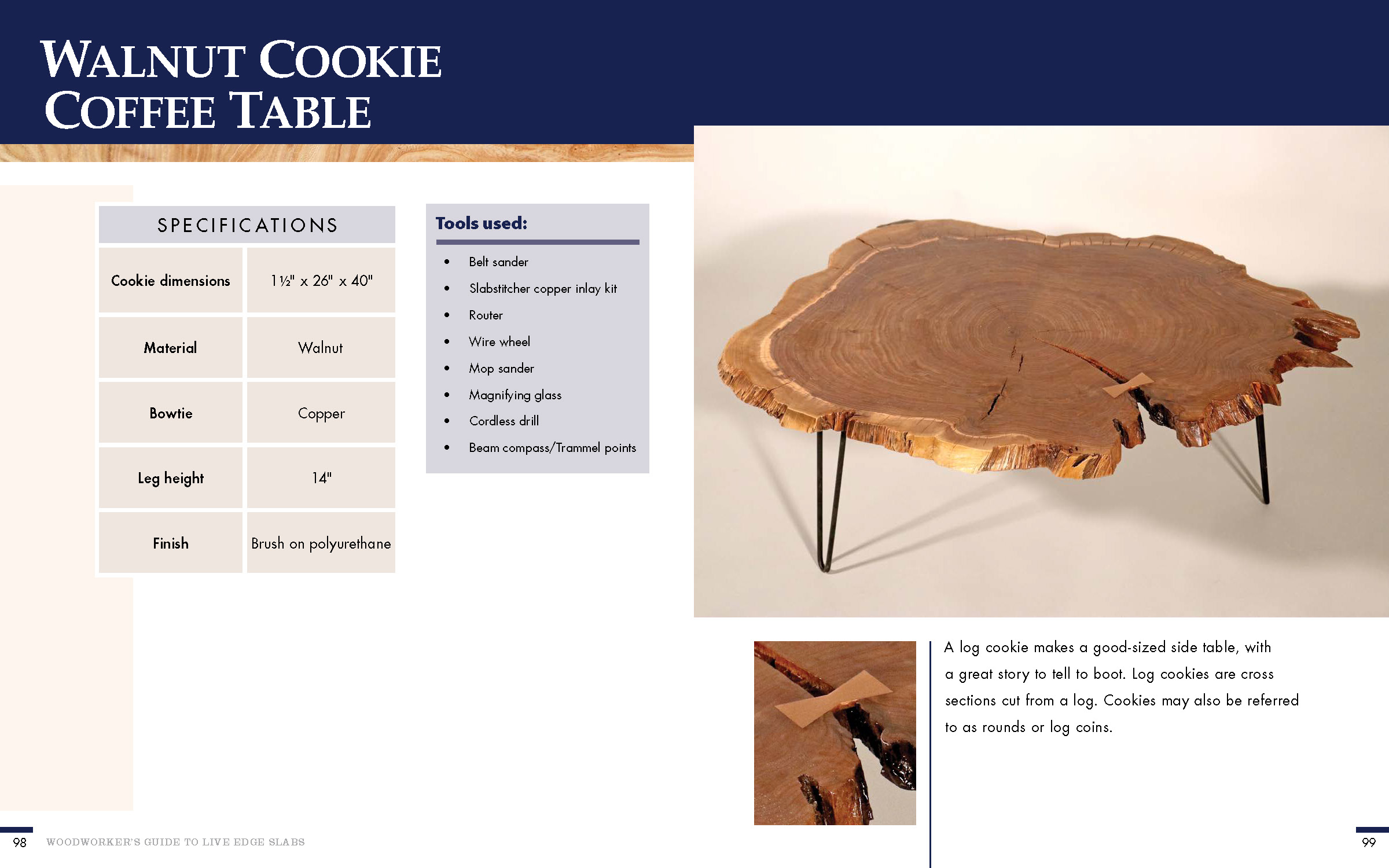 Walnut Cookie Coffee Table specifications and tools needed