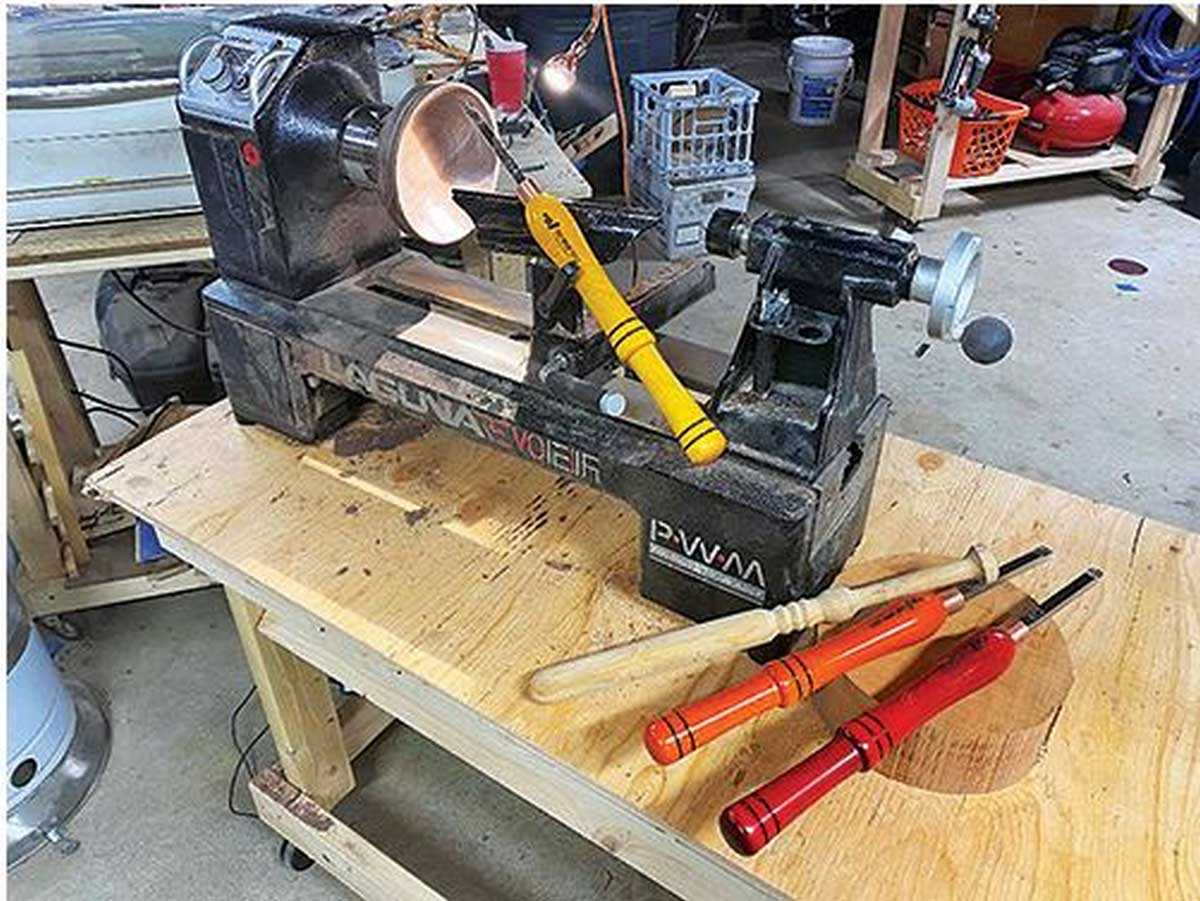 woodturning equipment set up