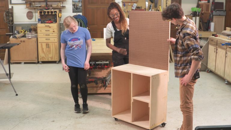 People with a kid-built workbench