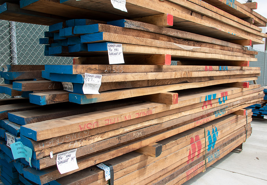 stacked rough sawn lumber