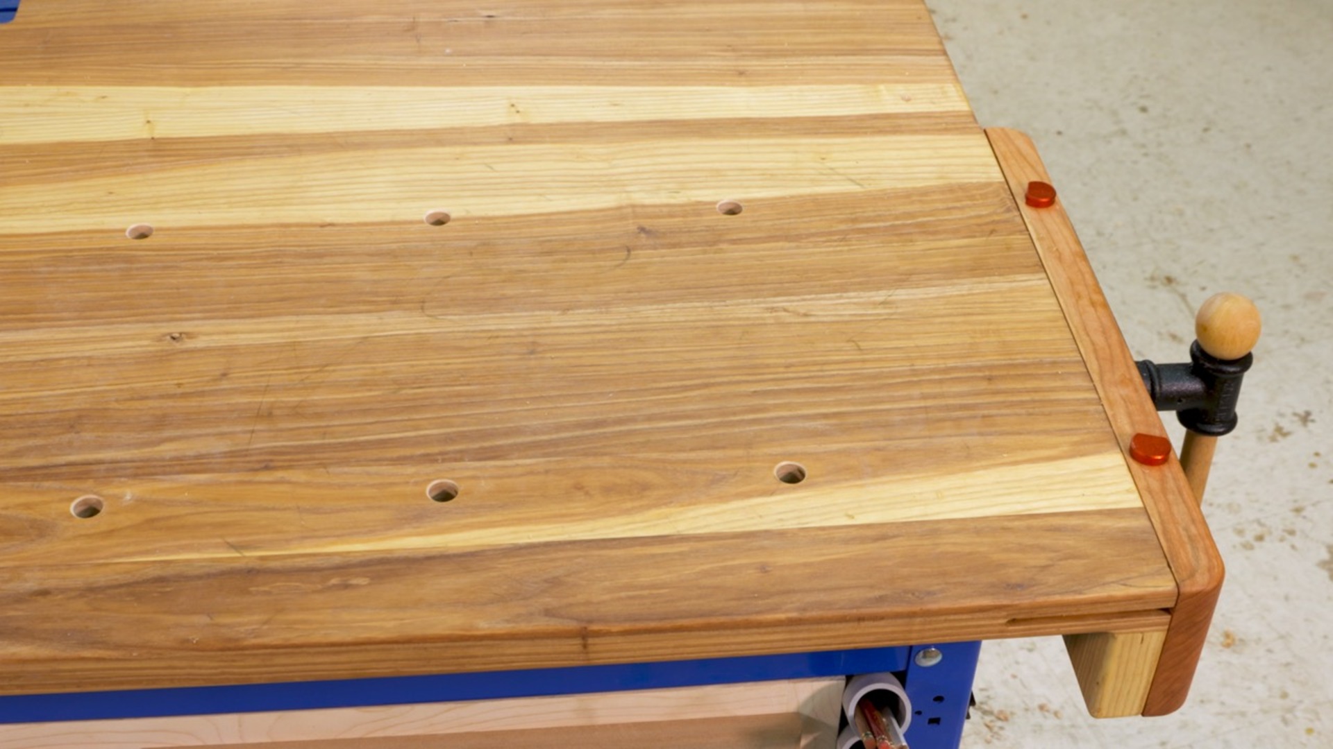 Drilling bench dog holes