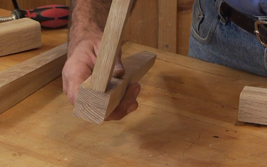 Putting wood bar into furniture leg