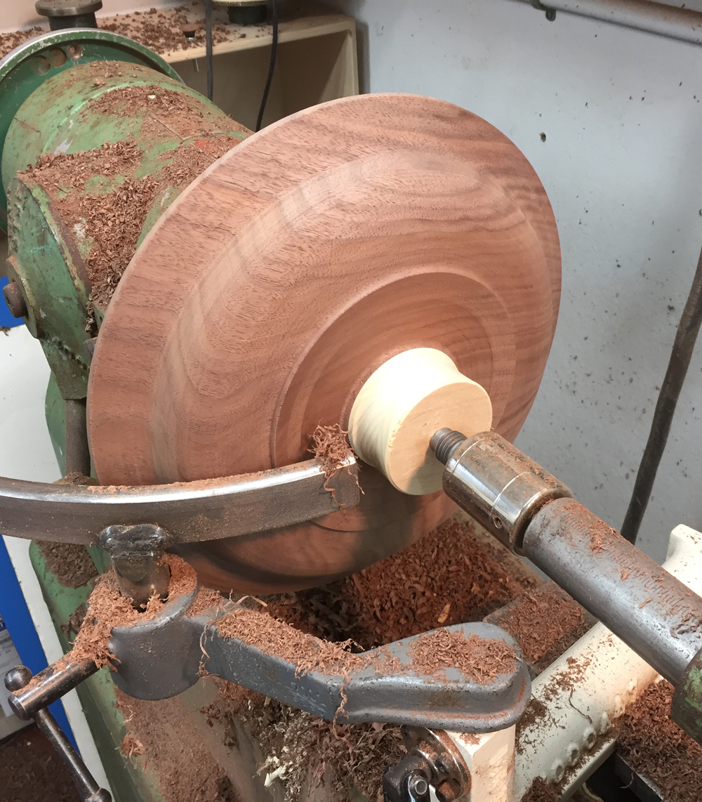 turning the wood to make a bowl