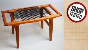 Maloof bench with woven leather seat